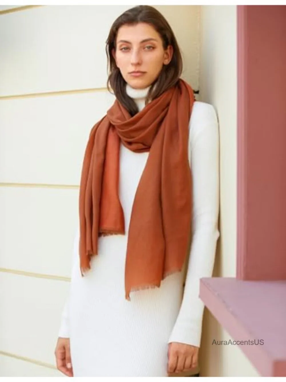 100% Cashmere Reversible Two-Tone Oversized Fringed Shawl Wrap Scarf